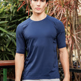 Men Solid High Performance Half Raglan Sleeve(Navy Blue)