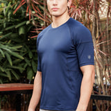 Men Solid High Performance Half Raglan Sleeve(Navy Blue)