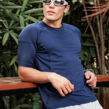 Men Solid High Performance Half Raglan Sleeve(Navy Blue)
