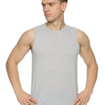 Men's grey sleeveless top designed for gym and workout sessions