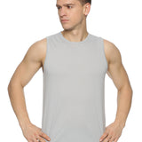 Men's grey sleeveless top designed for gym and workout sessions