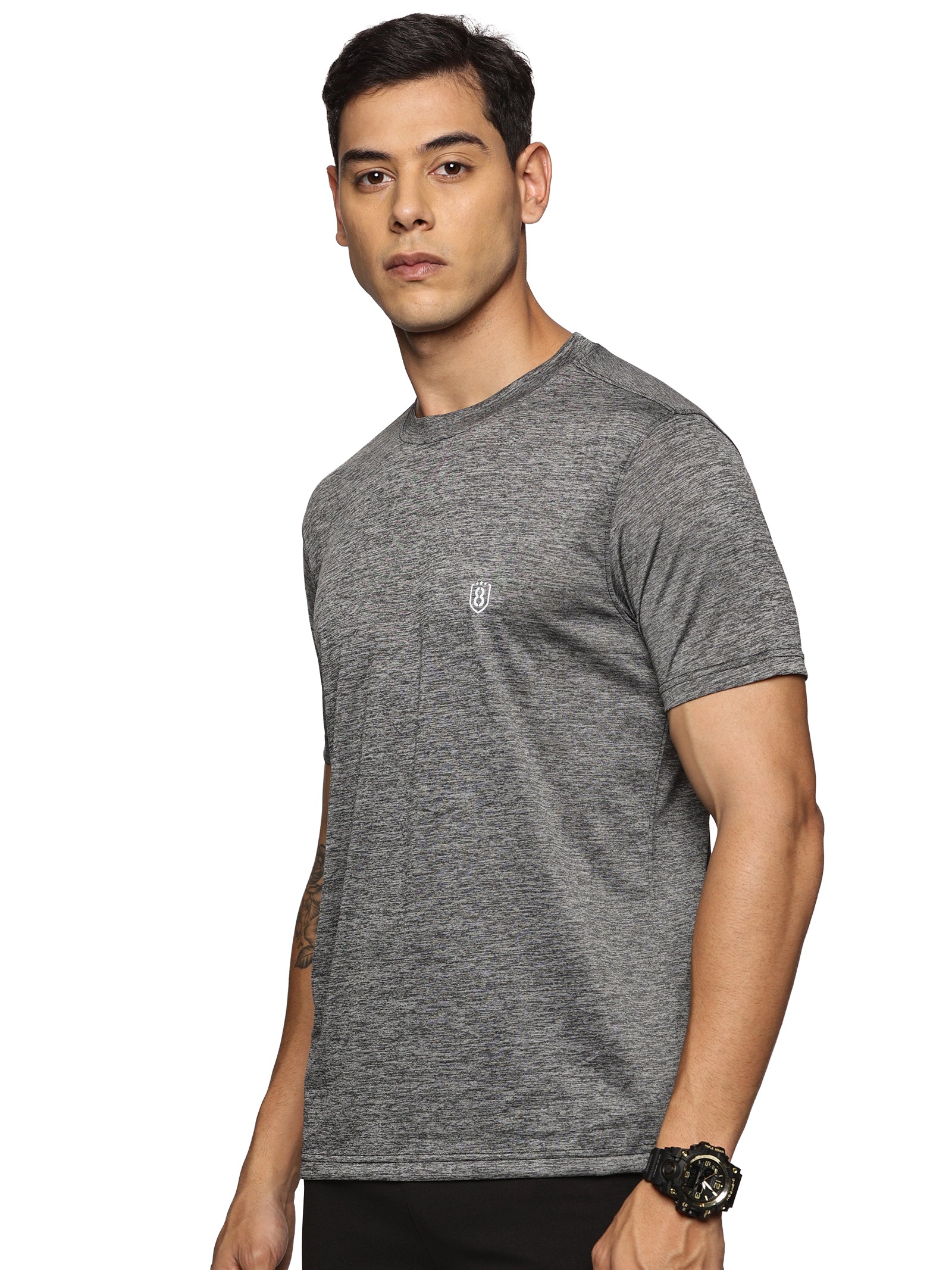 Men's light grey round neck t-shirt – regular fit casual wear