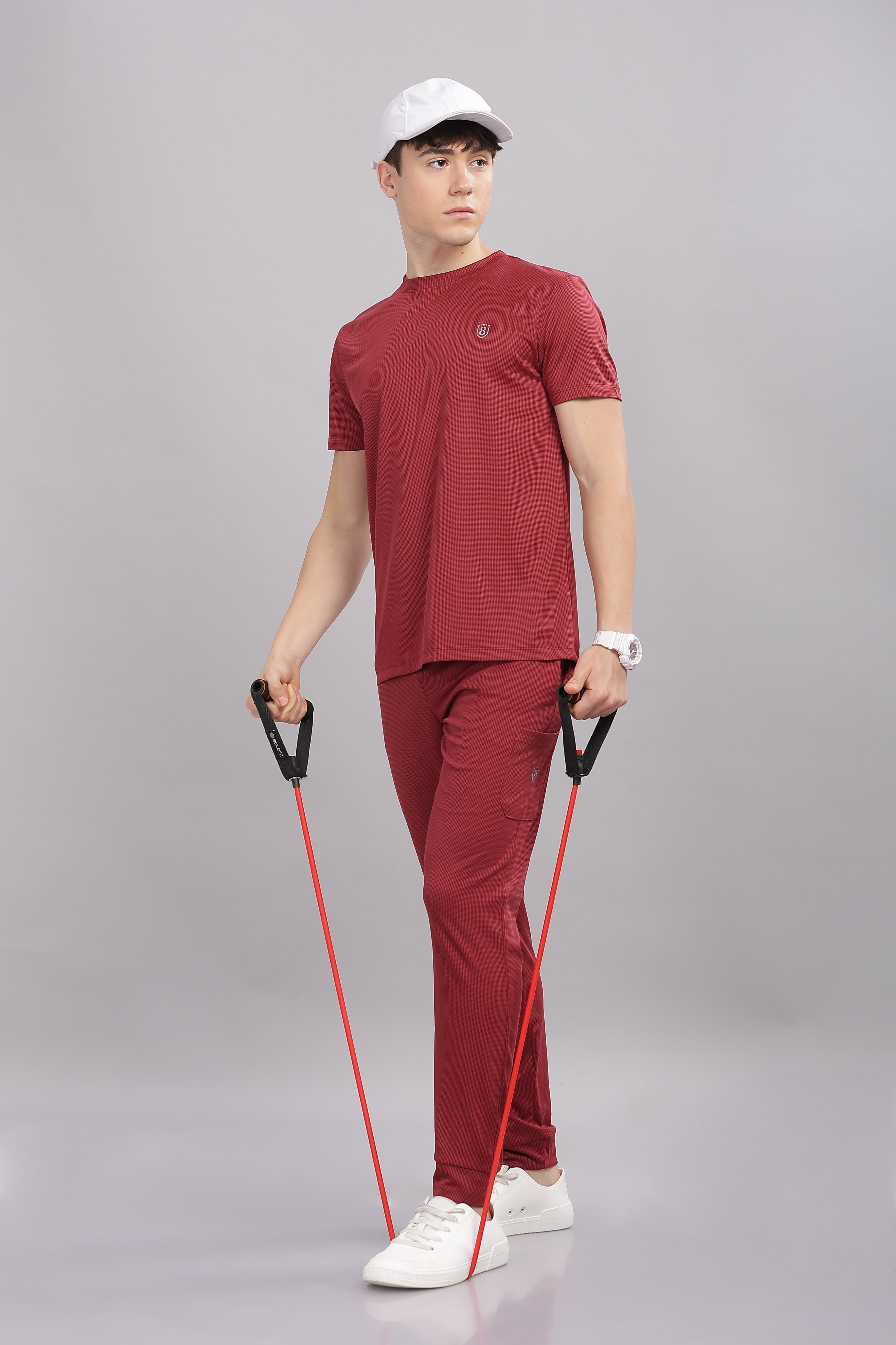Red lightweight men's co-ord short set perfect for summer outings
