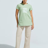 Women’s Raglan Sleeve Graphic Long Top with Curve Hem