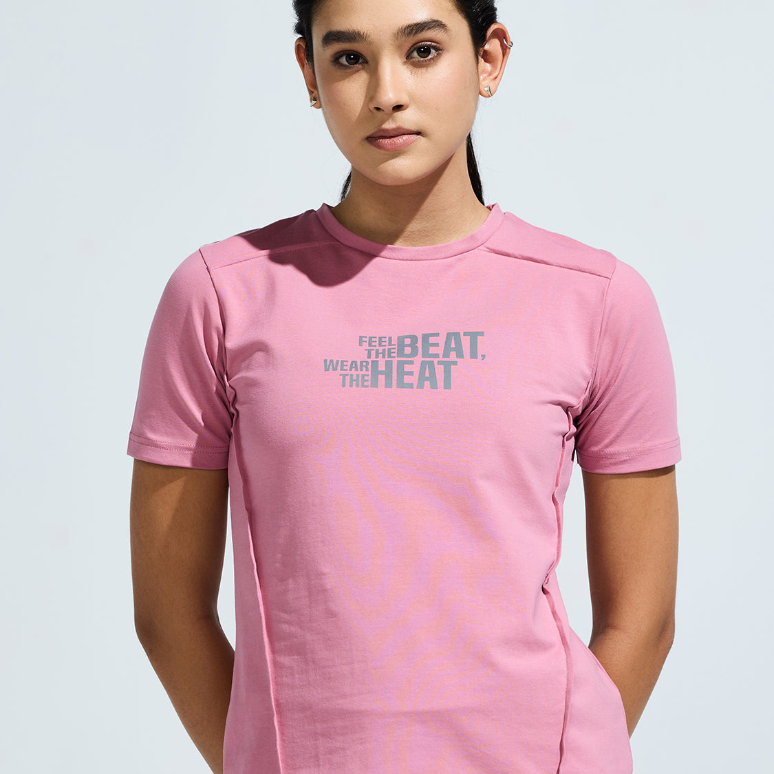 Women's  Round Neck T Shirt With Reflective Print