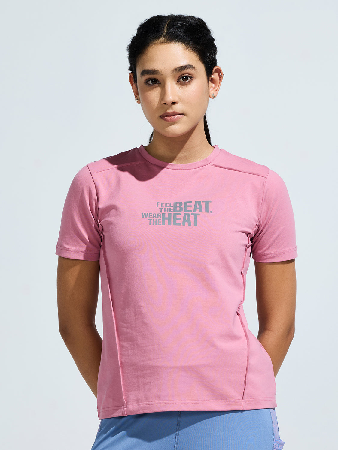 Women's Round Neck T Shirt with Reflective Print