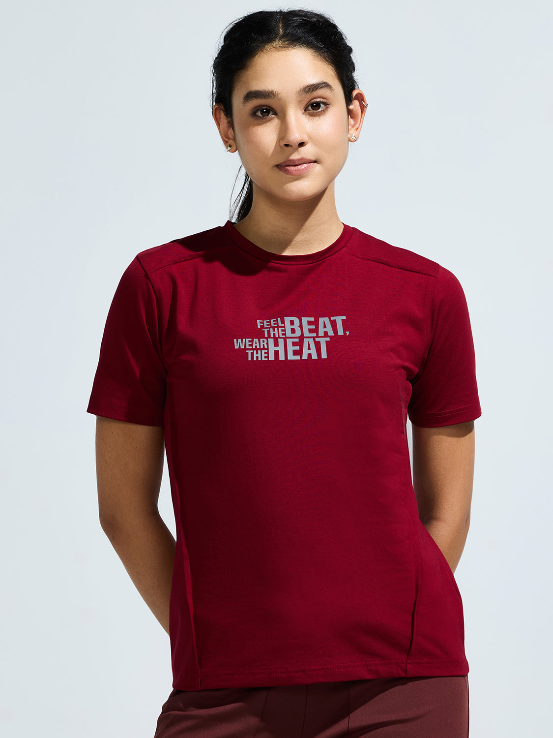 Women's Round Neck T-shirt with Reflective Print