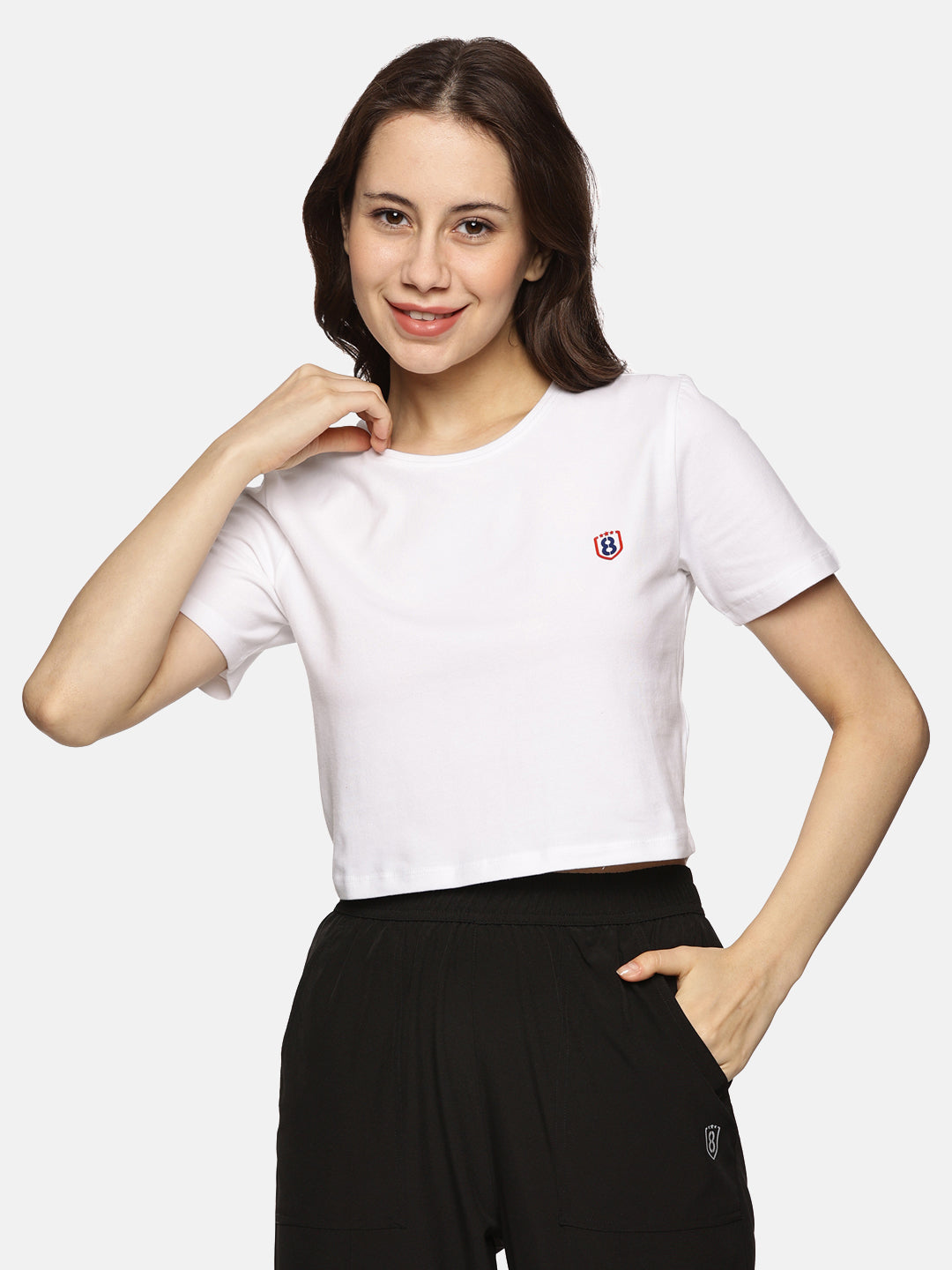 Women's white crop top – soft and stretchy cotton spandex fabric