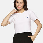 Women's white crop top – soft and stretchy cotton spandex fabric