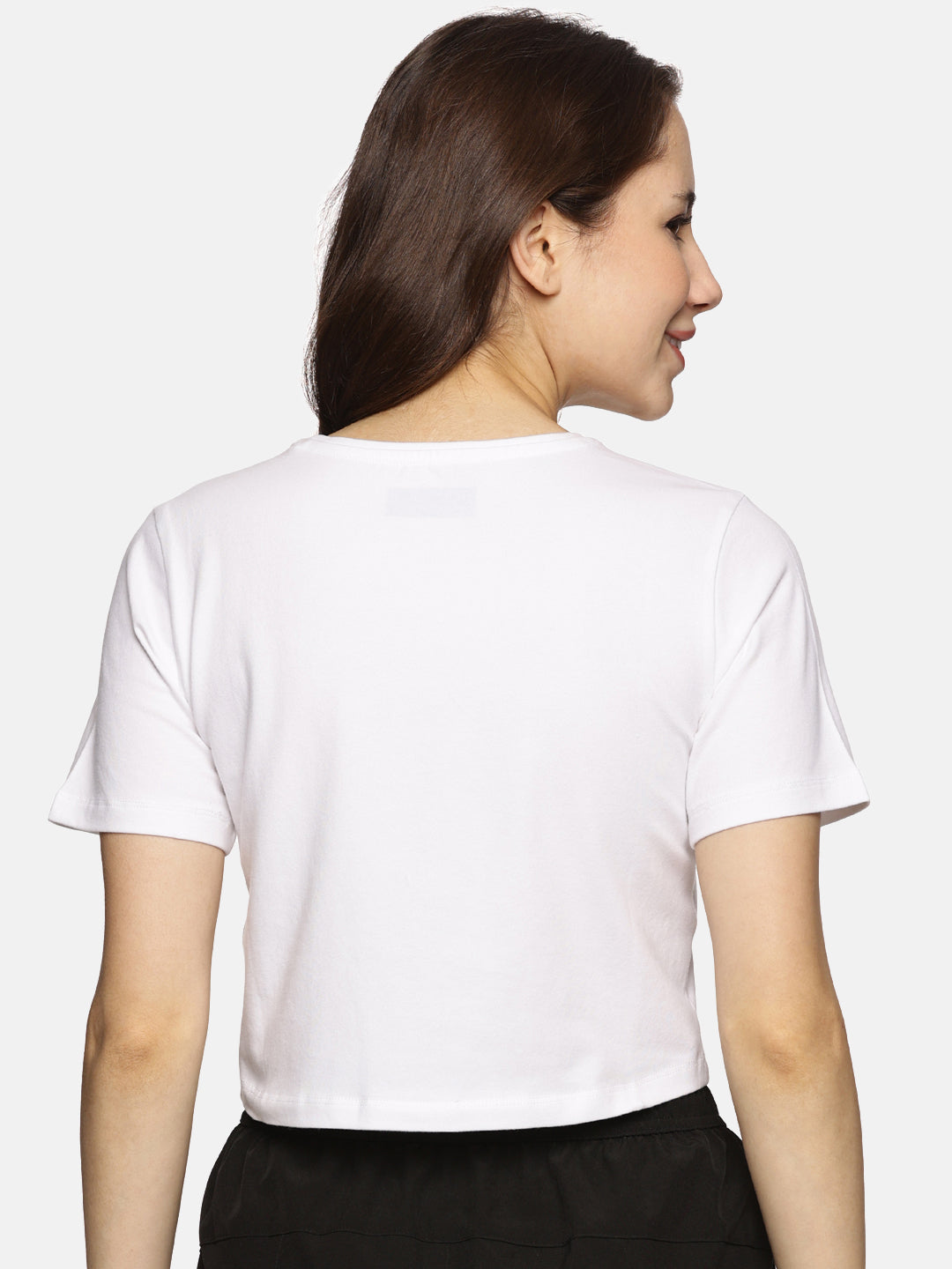 Women's white round neck t-shirt – soft cotton spandex fabric

