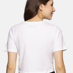 Women's white round neck t-shirt – soft cotton spandex fabric

