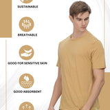 Model wearing a sustainable mustard shirt for men – comfortable fit