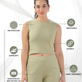 Women's Cotton Coord Set with Crop Top and draw string side pocket Jogger