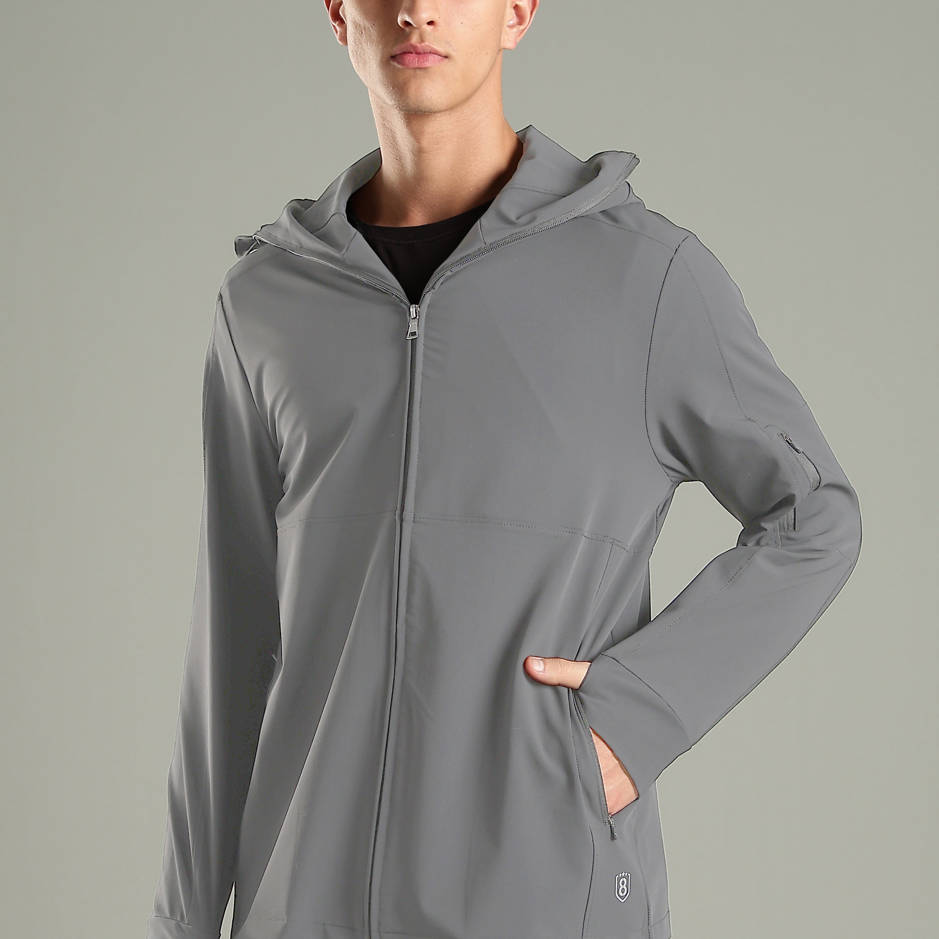 Men's all weather water repellent Hoodie Jacket with thumb hole