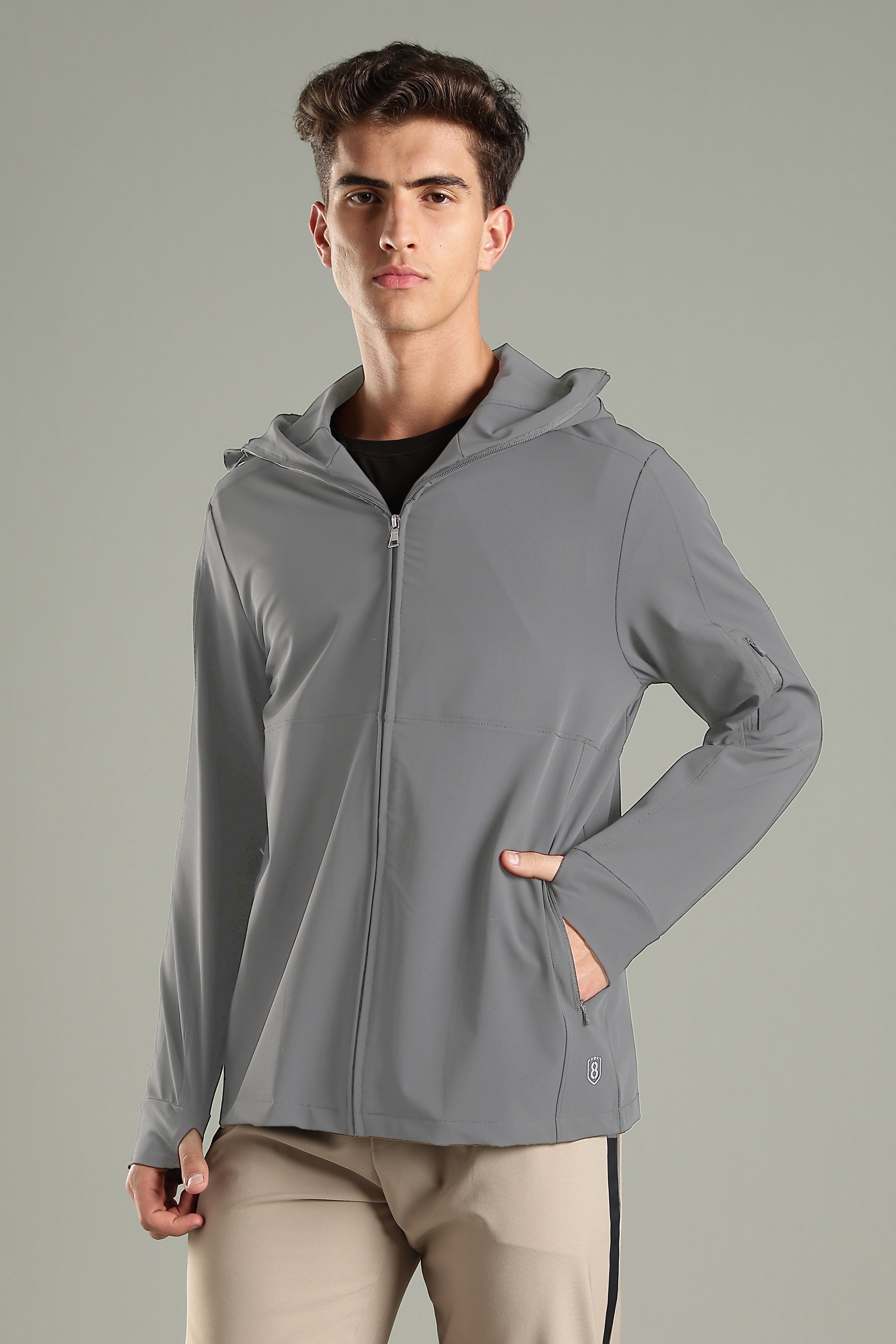 Men's all weather water repellent Hoodie Jacket with thumb hole