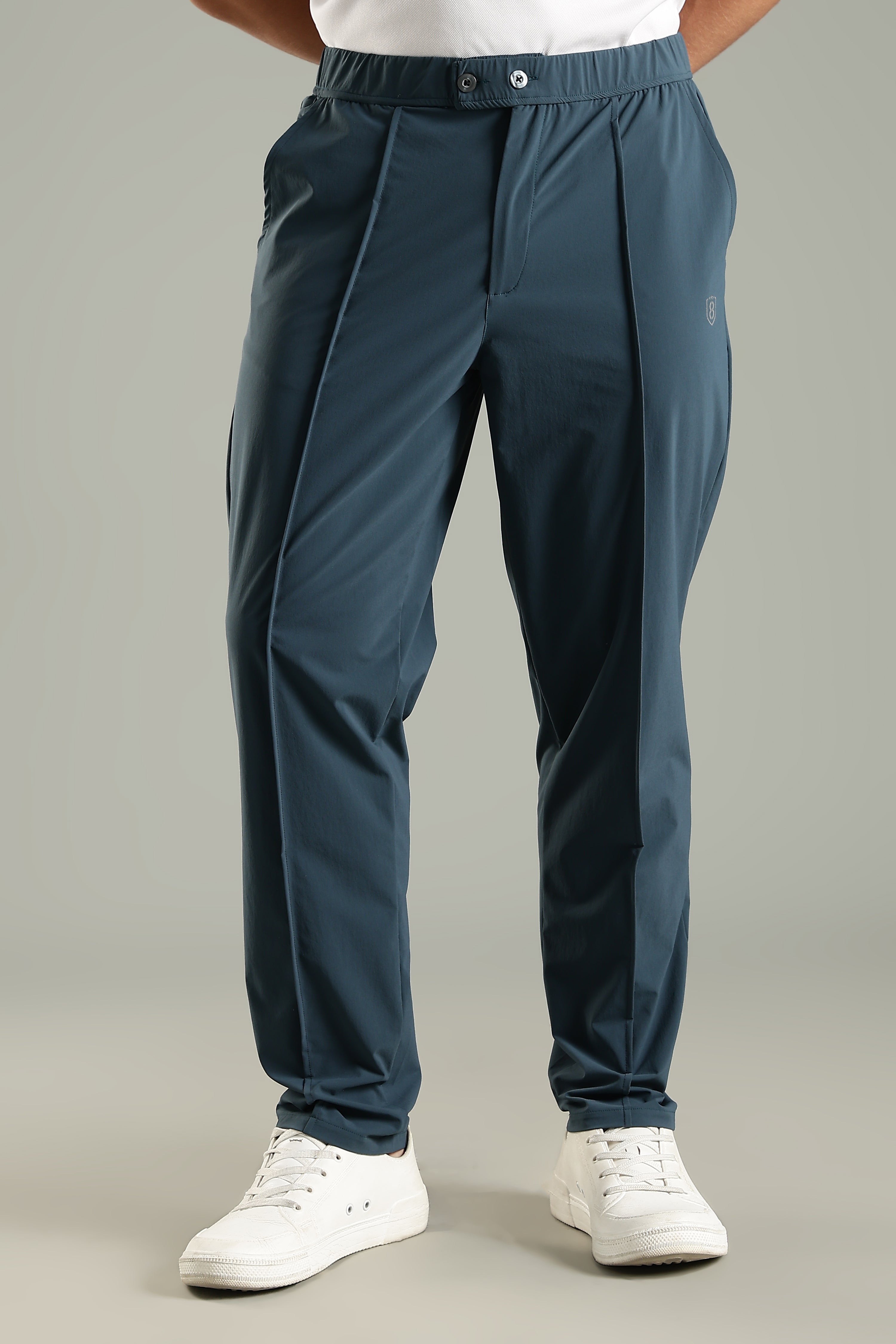 Men's Pintuck Pants with Double Button & Zipper Closure
