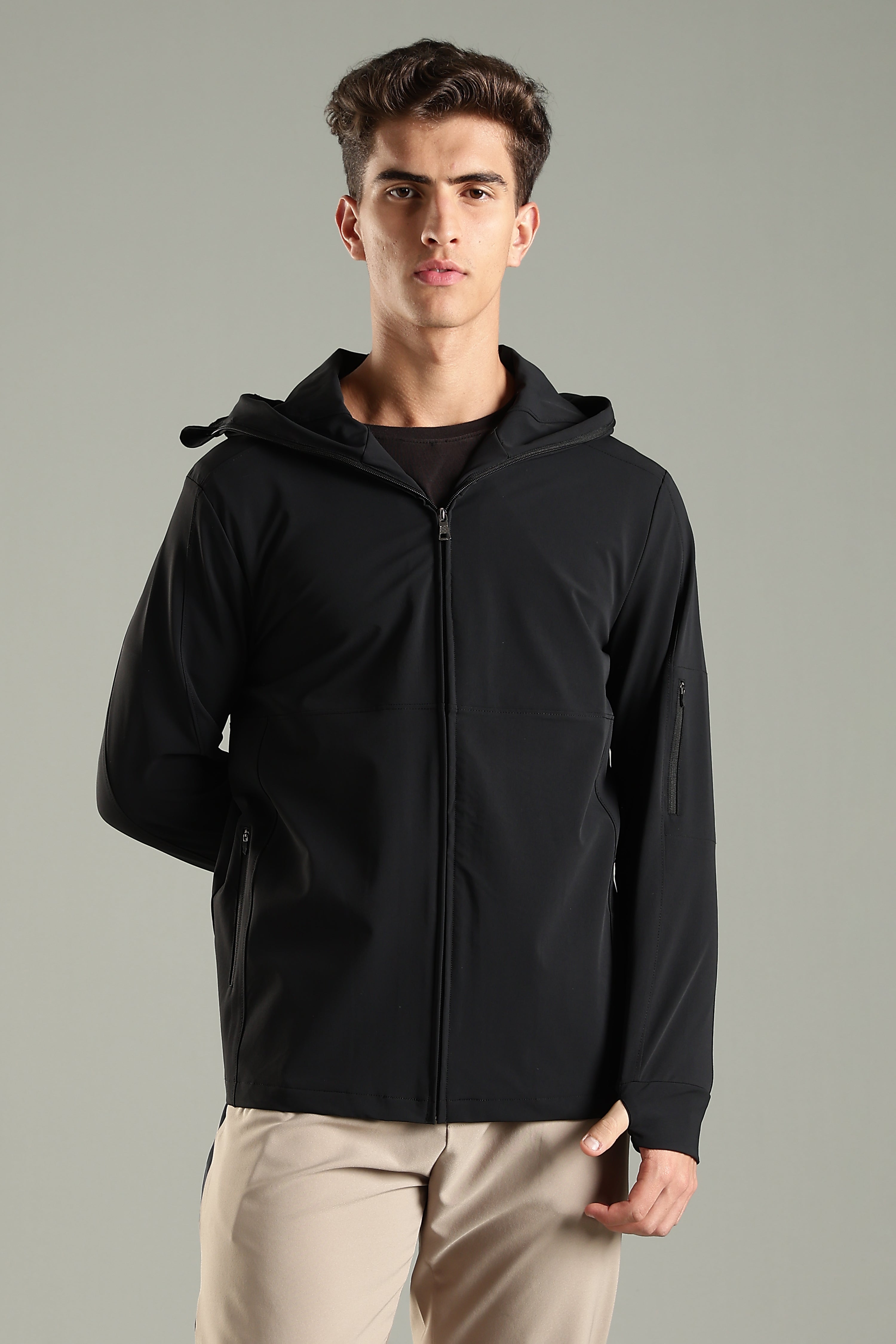 Men's all weather water repellent Hoodie Jacket with thumb hole