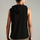 Men's Sleeveless Hoodie with Kangaroo Pocket & Neon Drawstring
