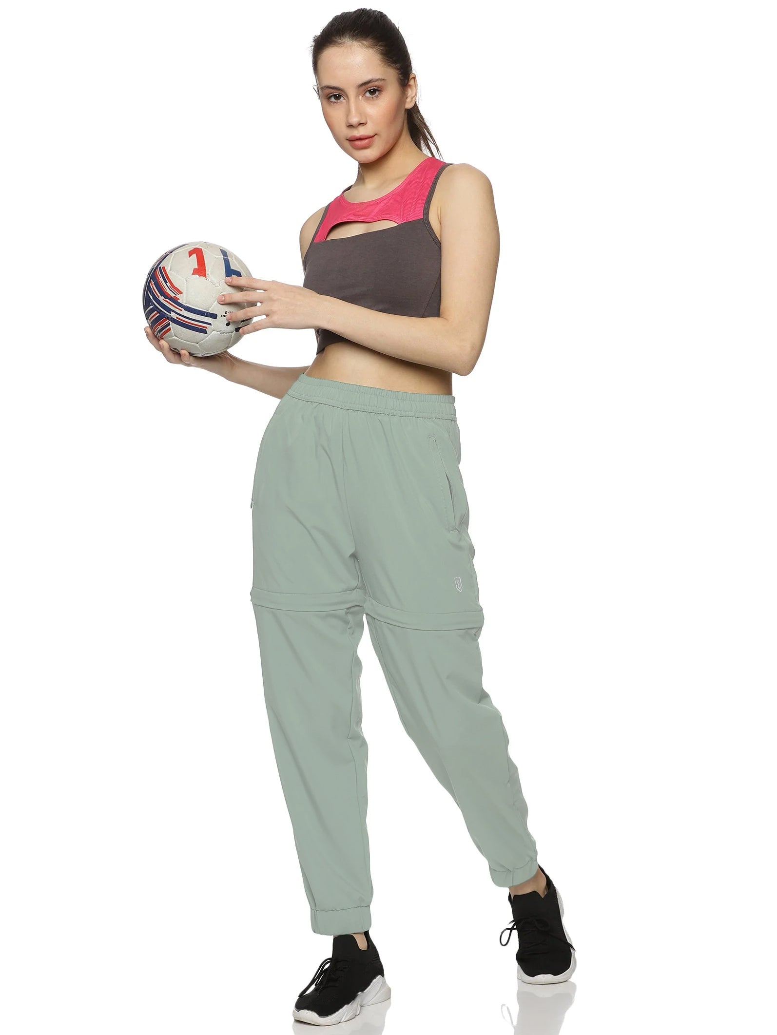 Women's Solid Detachable Track pants with Elasticated Drawstring waist & Zipper Pockets.