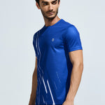 Men’s round neck T shirt with regular fit, polyester fabric and reflective logo print