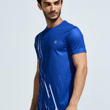 Men’s round neck T shirt with regular fit, polyester fabric and reflective logo print