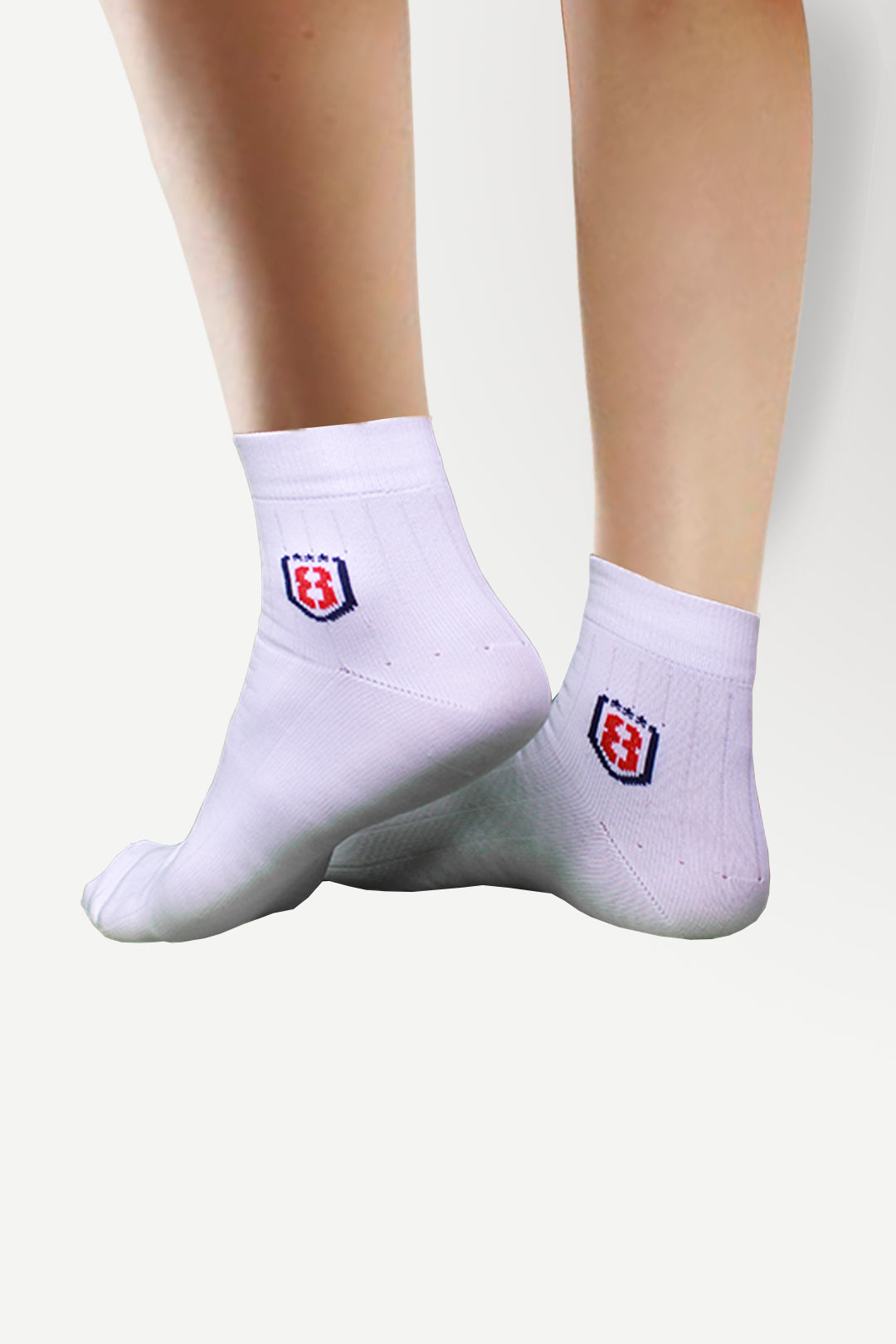 Ankle high nylon white socks with rubber grip – breathable, lightweight, and anti-slip design.