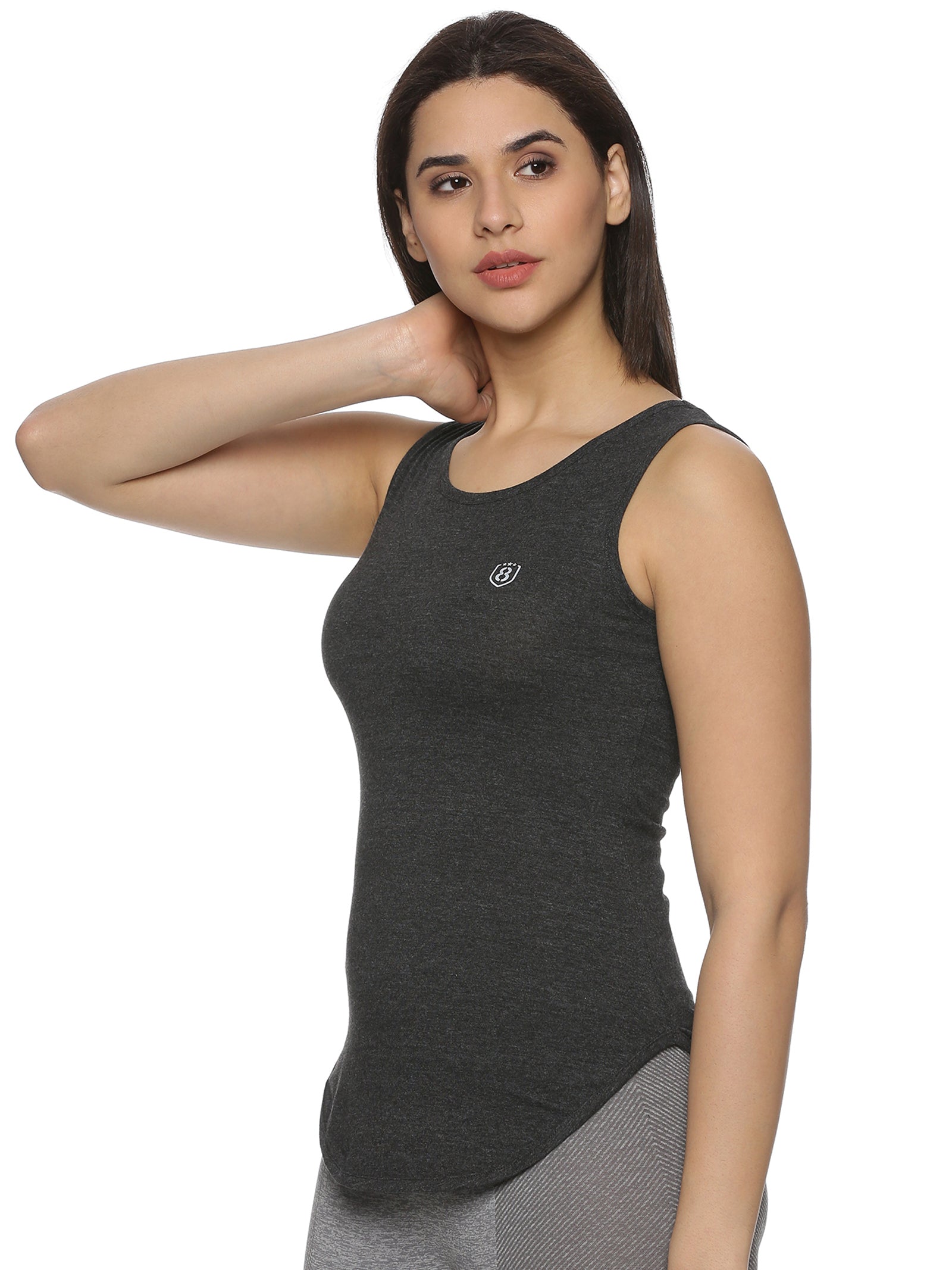 women sleeveless top for yoga charcoal grey