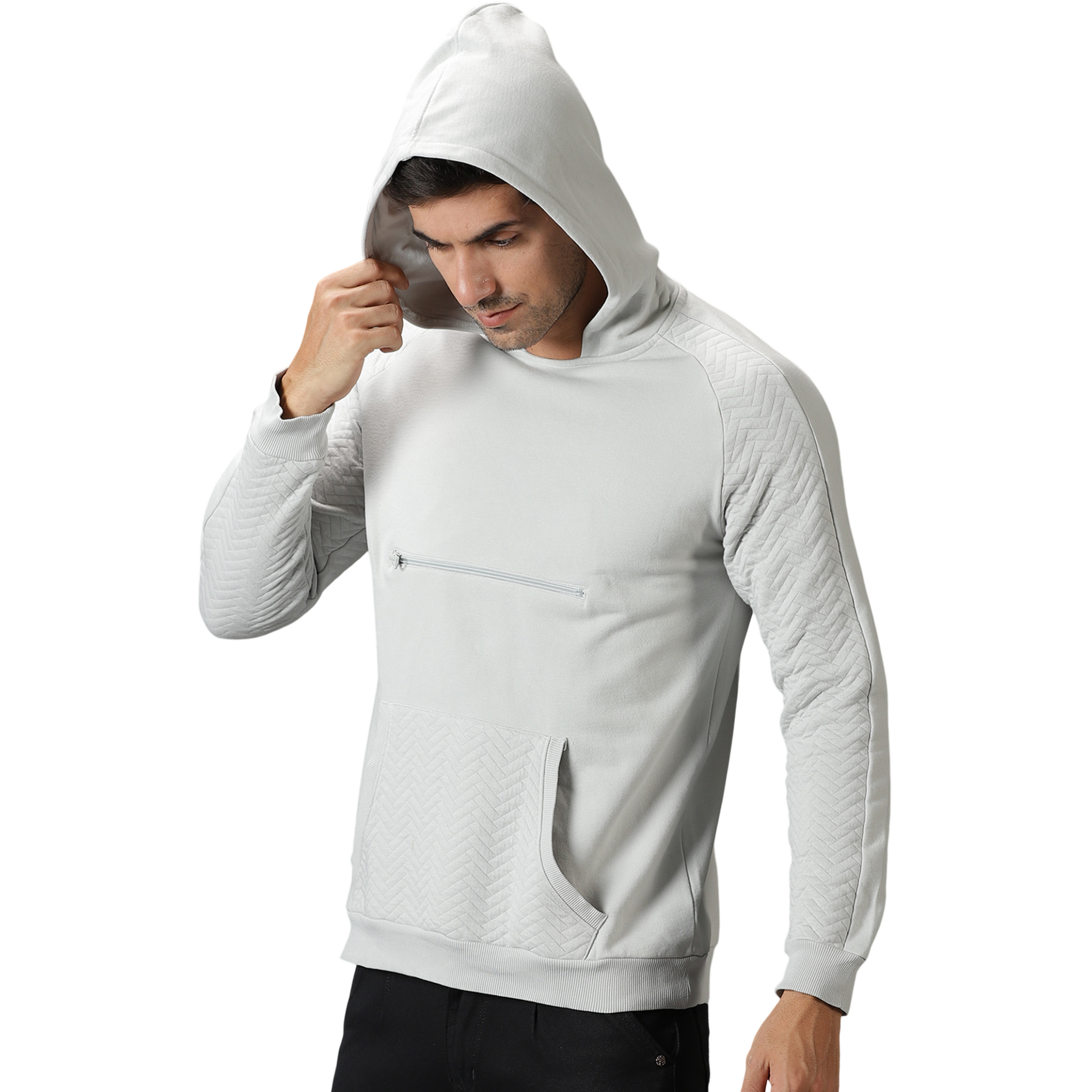 Men's Quilted Hooded Sweat Shirt with Kangaroo Pockets.