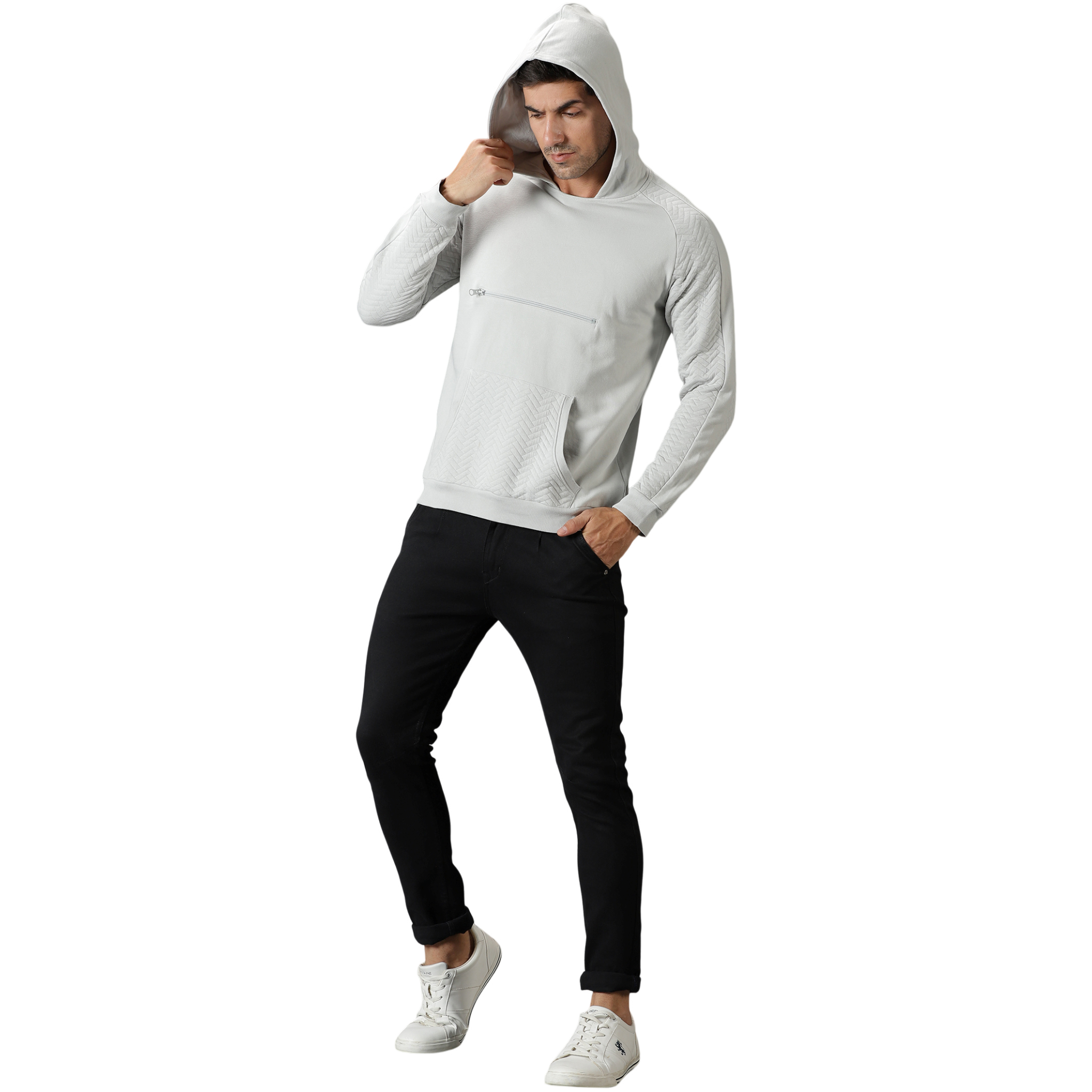 Men's Quilted Hooded Sweat Shirt with Kangaroo Pockets.