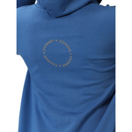 Back view of blue sports jacket for women with a quilted pattern