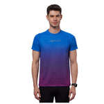 Front view of blue men's digital print training t-shirt.