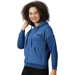 Women’s blue jacket with hood and stylish pocket details